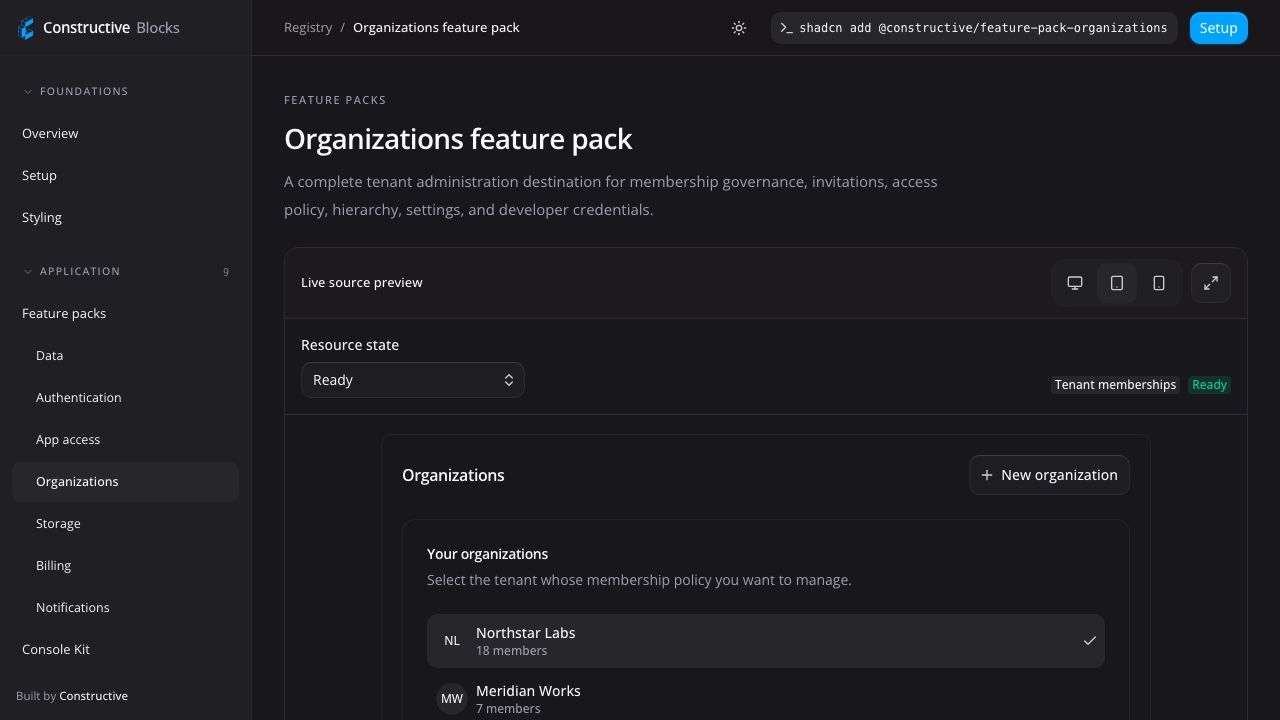 Organizations feature pack