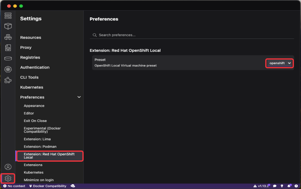 Preset option on Settings/Preferences page