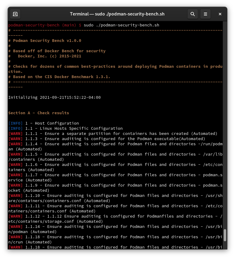 Podman Security Tests running