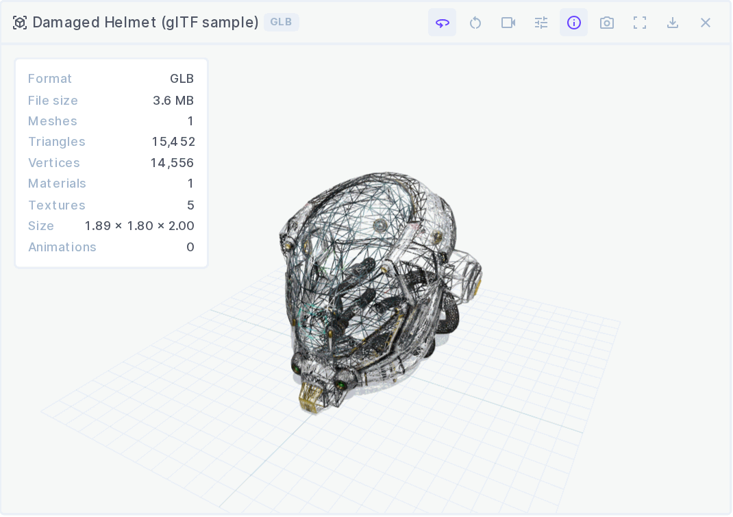 The same model in wireframe, showing mesh density
