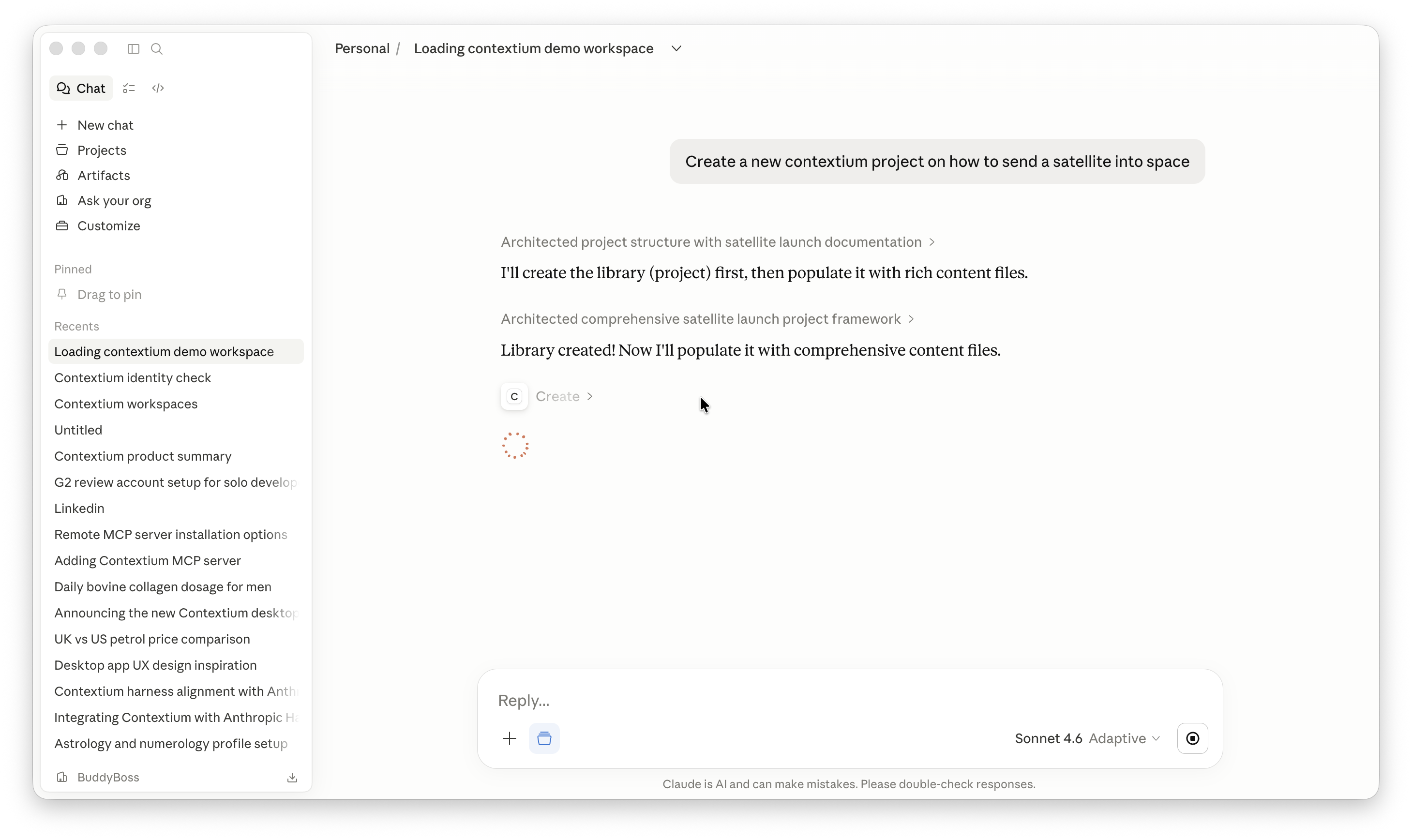 Claude Desktop creating a Contextium project