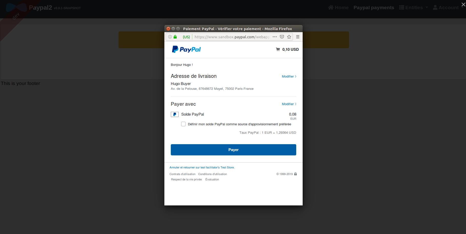 Paypal popup