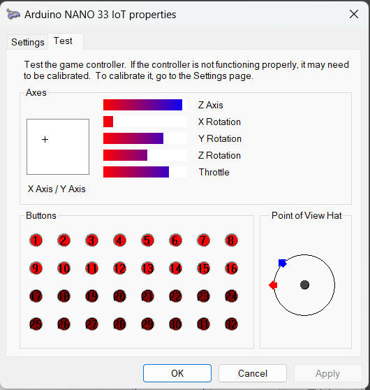 Arduino Nano 33 IoT running JoystickWin on Win11