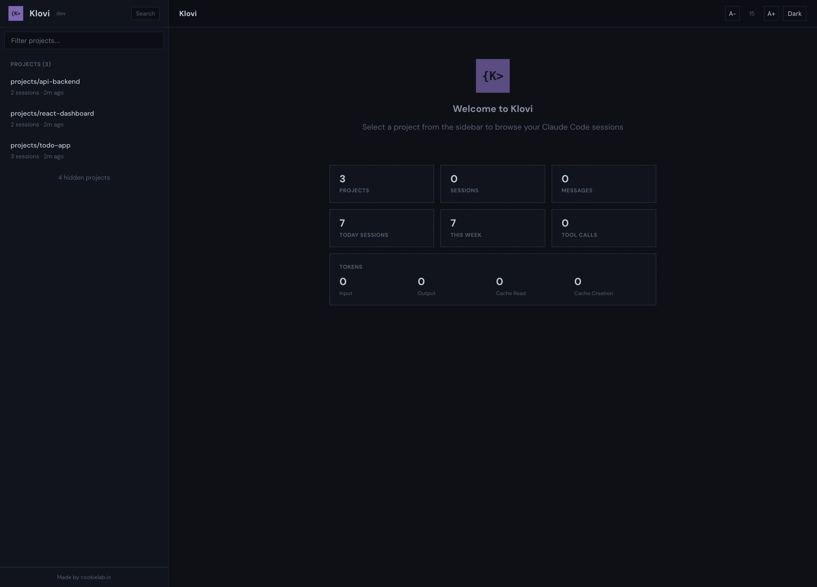 Klovi homepage screenshot