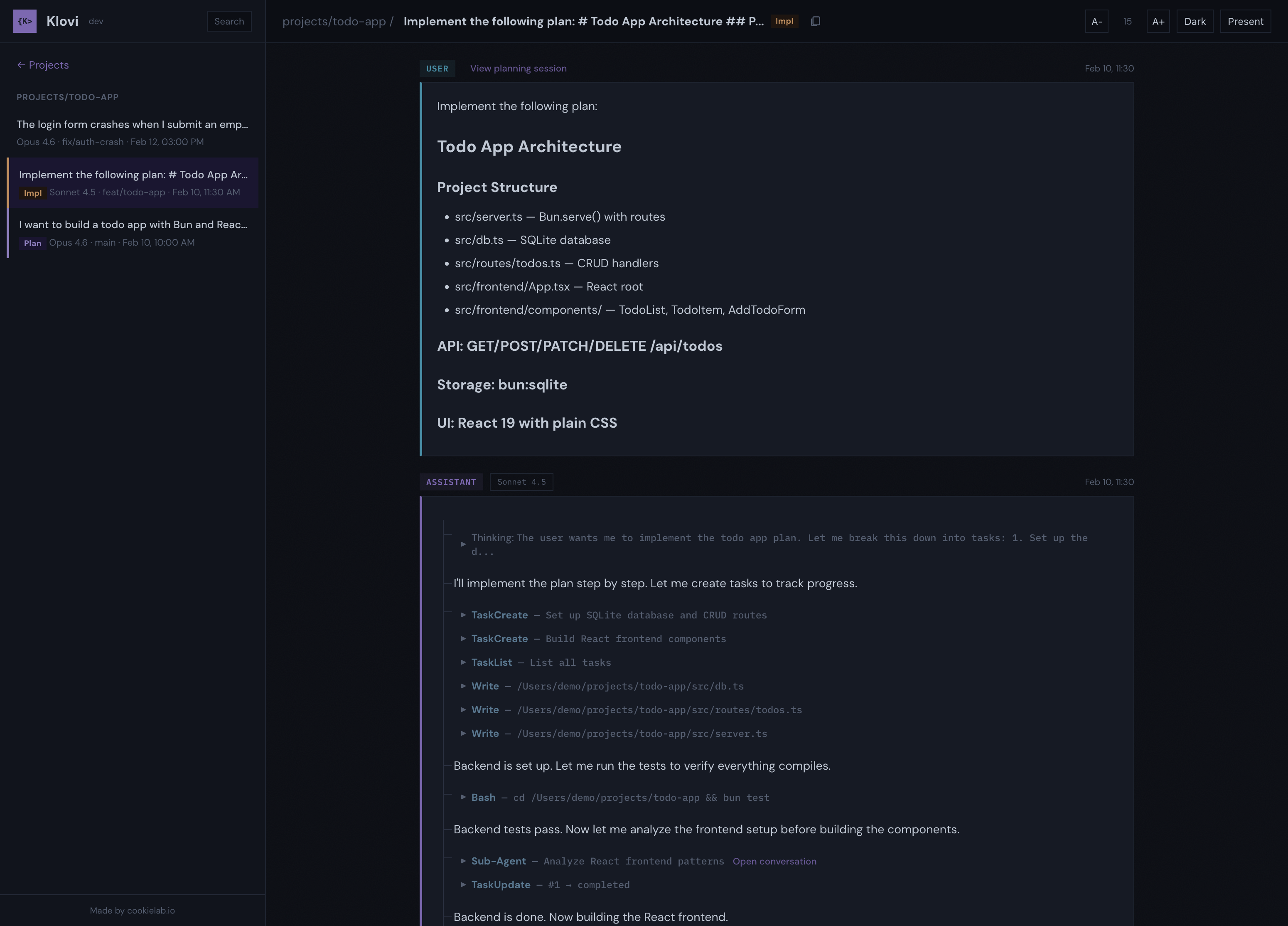 Klovi homepage screenshot
