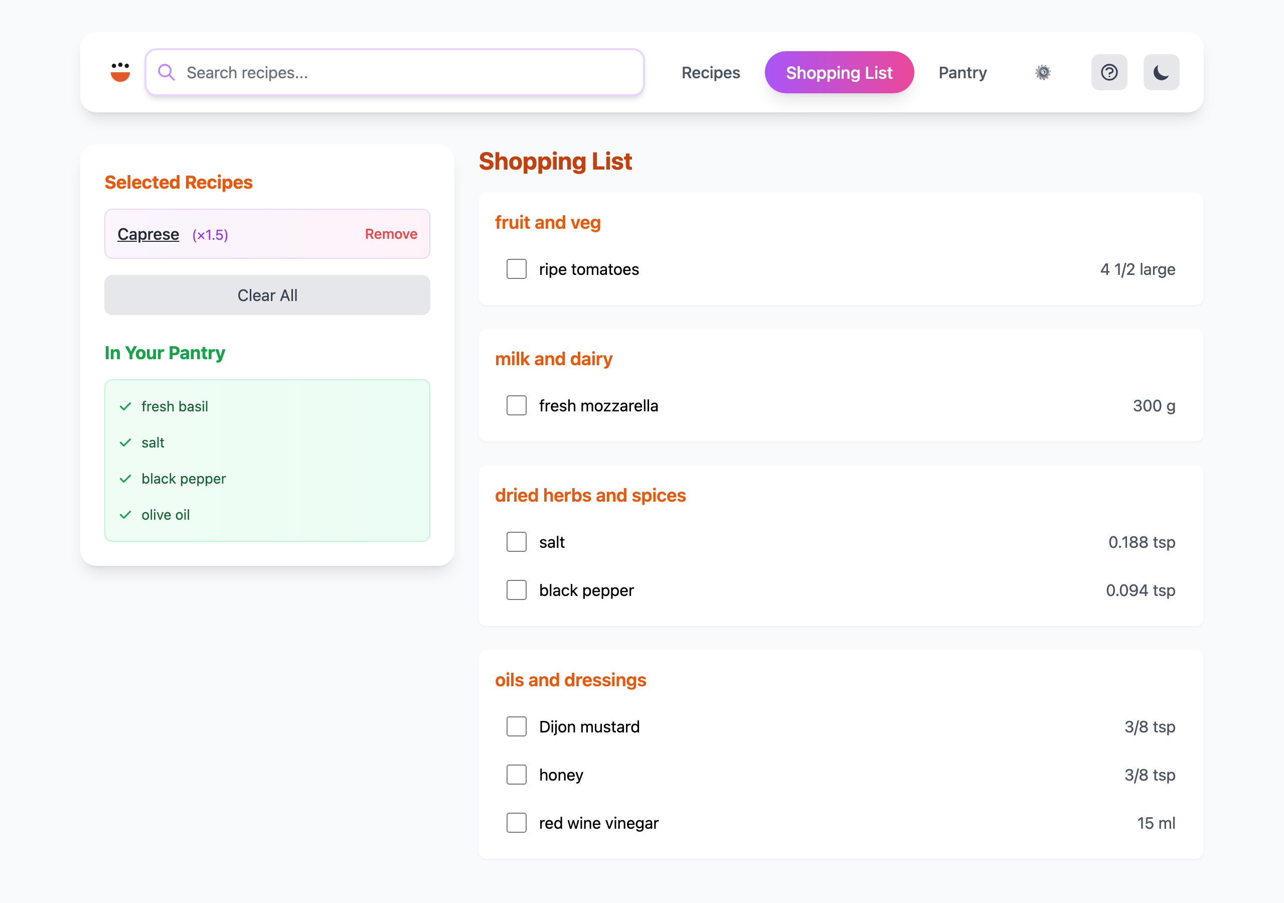shopping list
