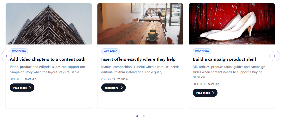 Related Content recommendations displayed with the default CCI Posts Carousel All In One template