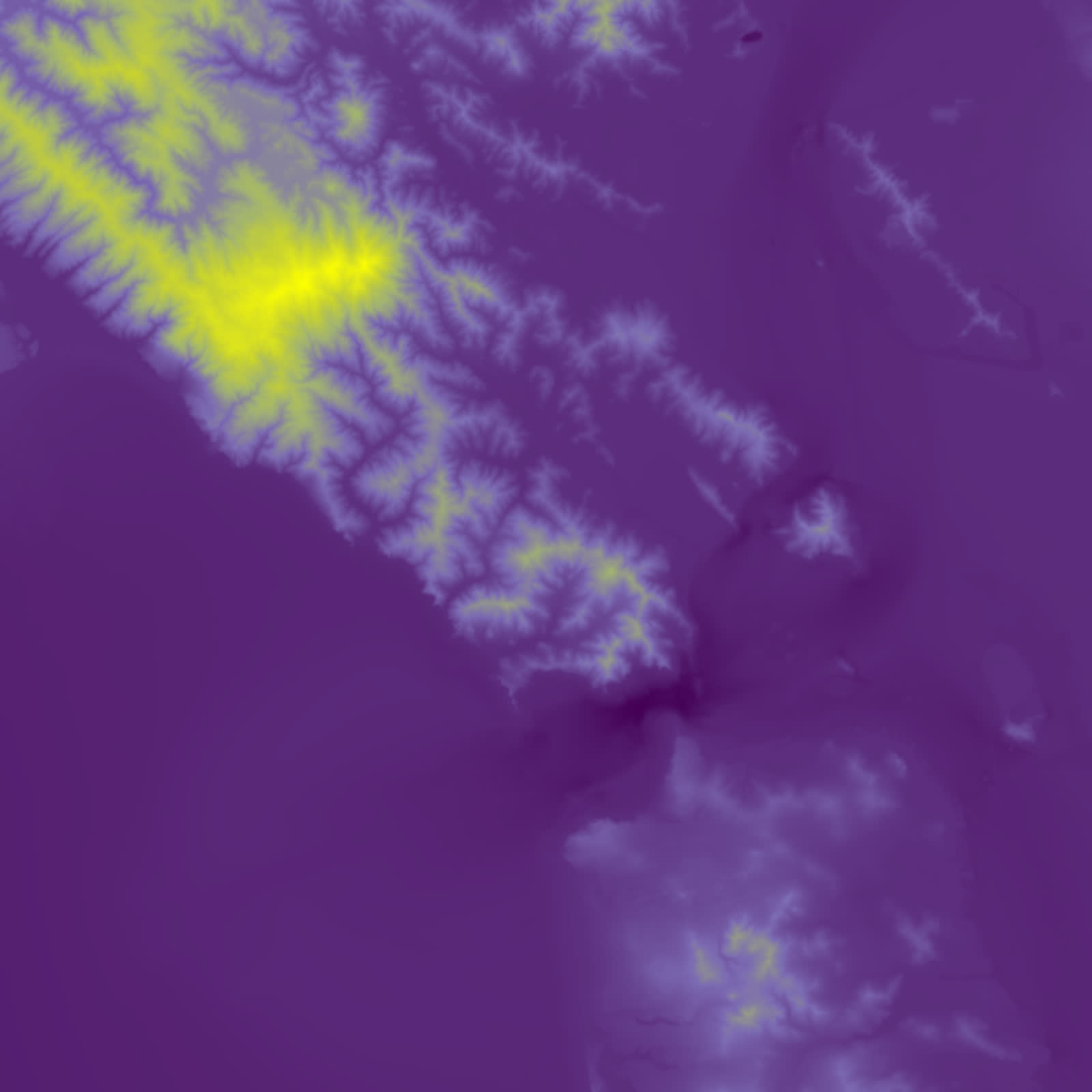 Raw elevation raster over the San Francisco DEM, viridis colormap