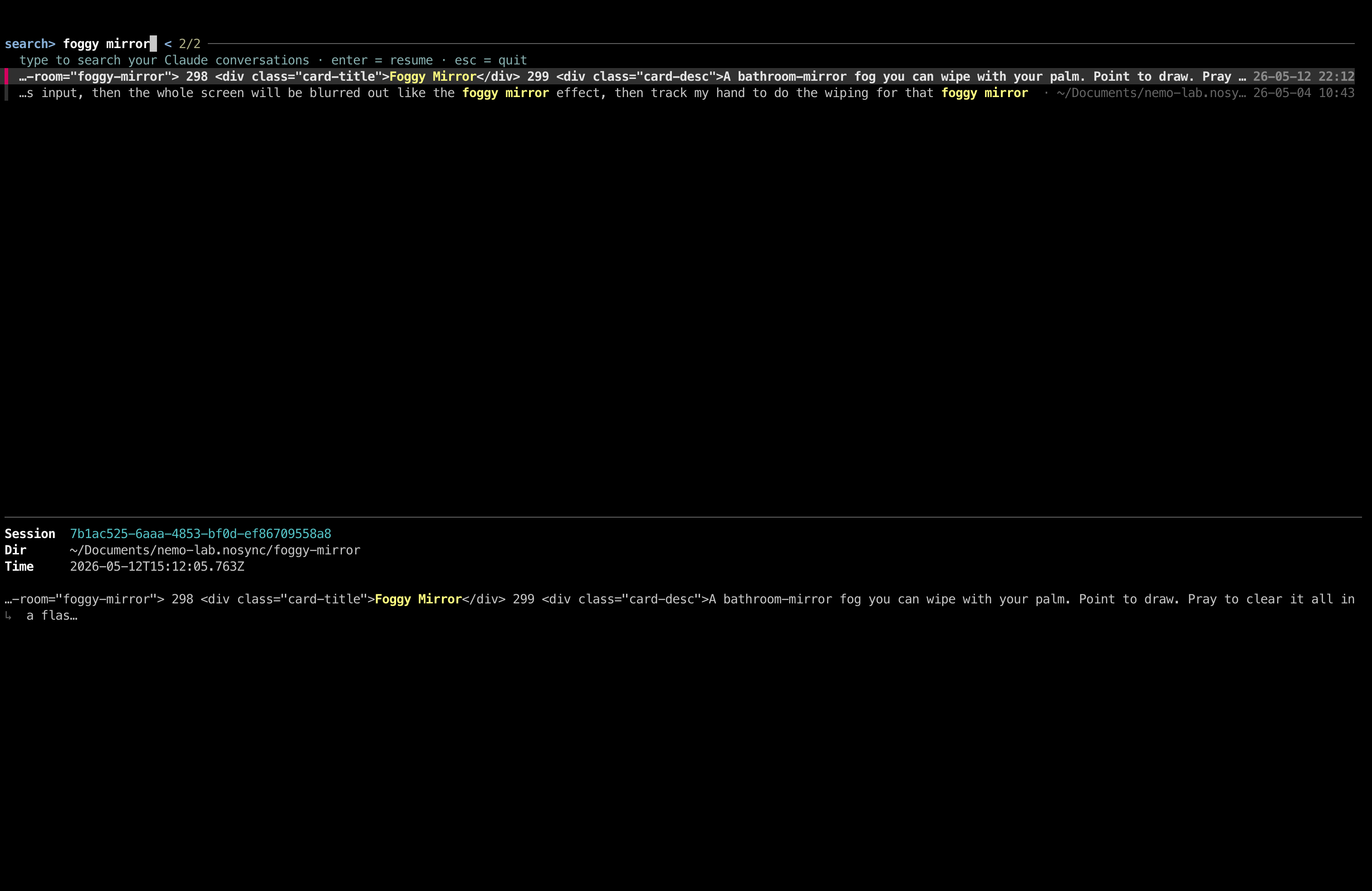 claude-grep — live content search over your Claude Code conversation transcripts