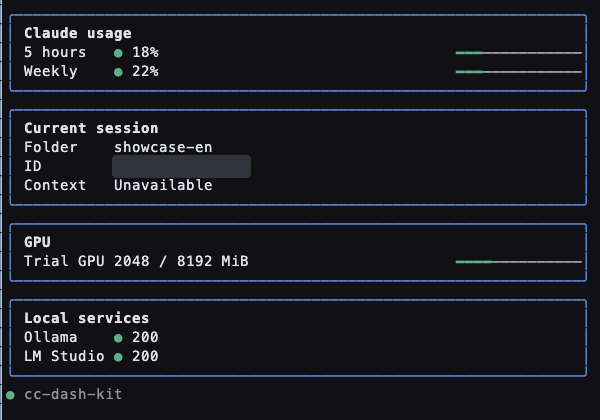 English customized dashboard with GPU and two local services