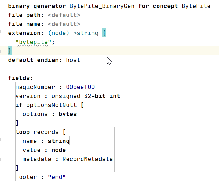 An example of a binary generator definition.