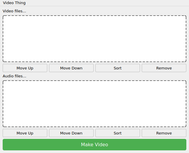 Video Thing — video and audio drop zones with Make Video button