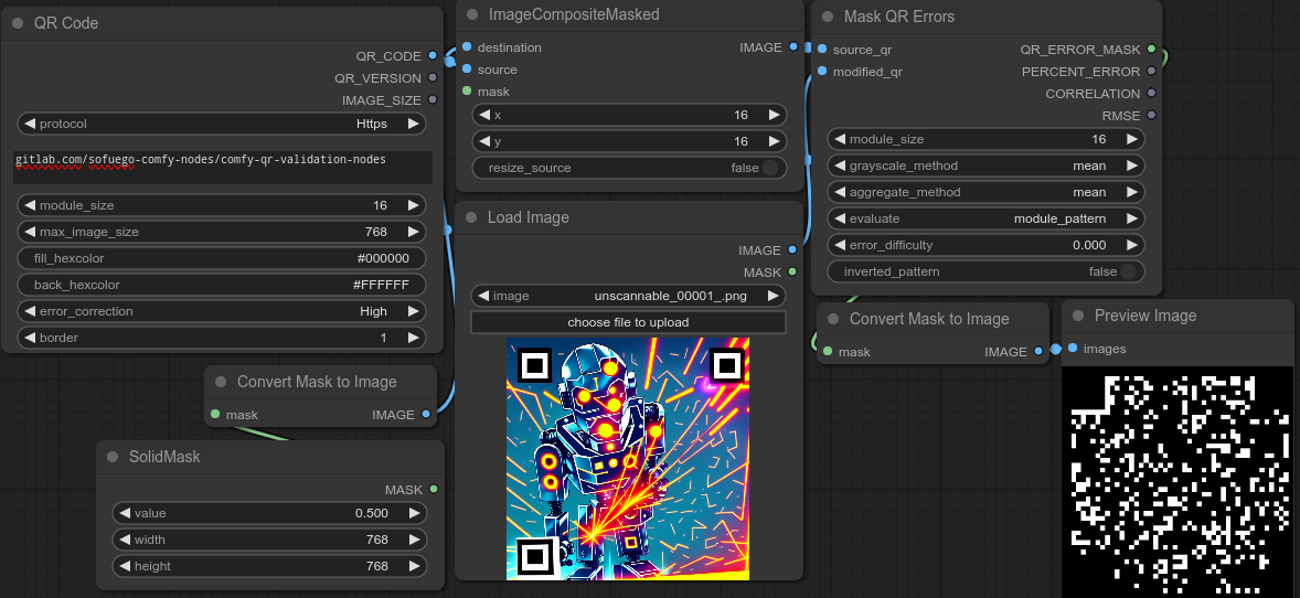 Mask QR Errors Node Example