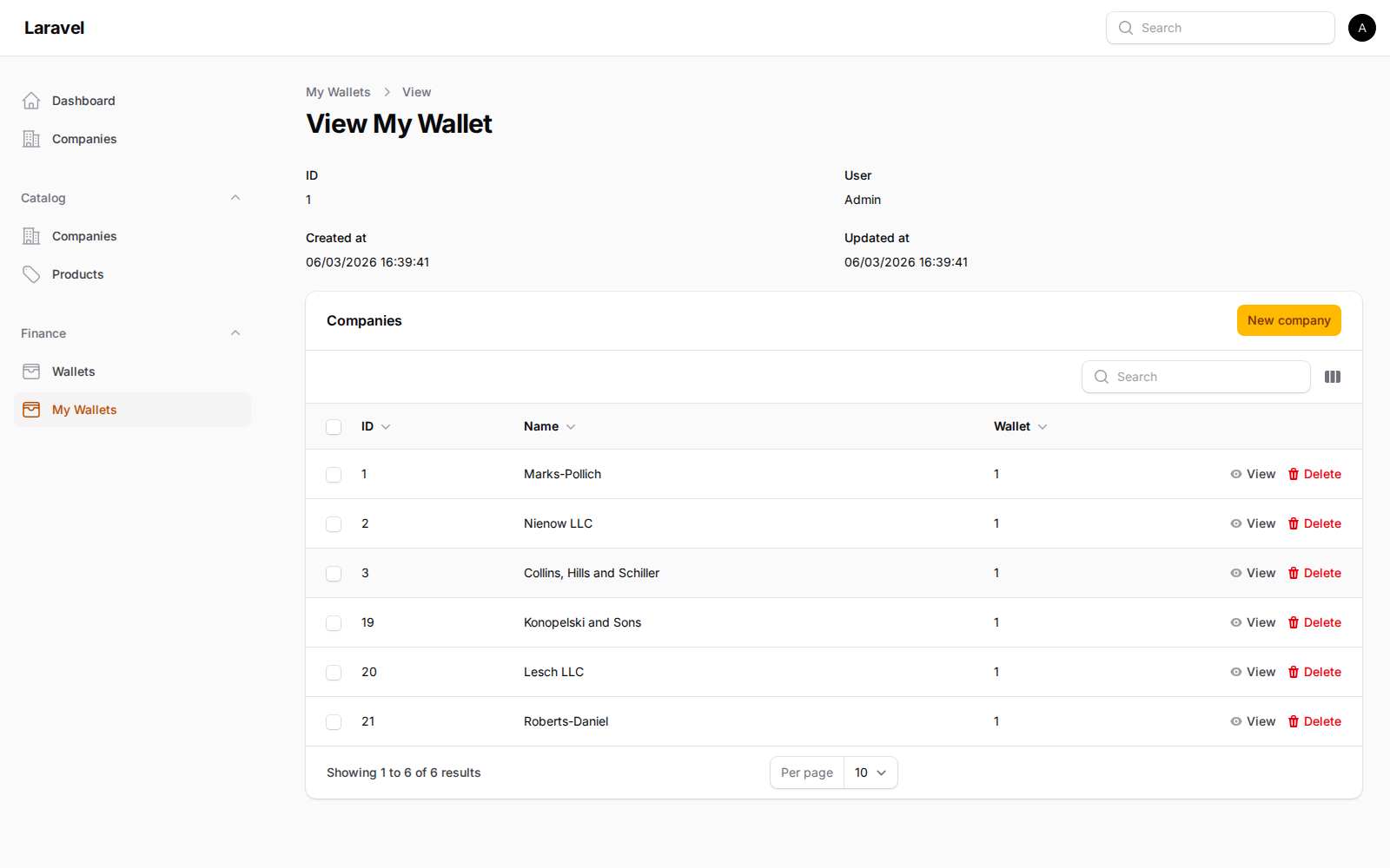MyWallet page