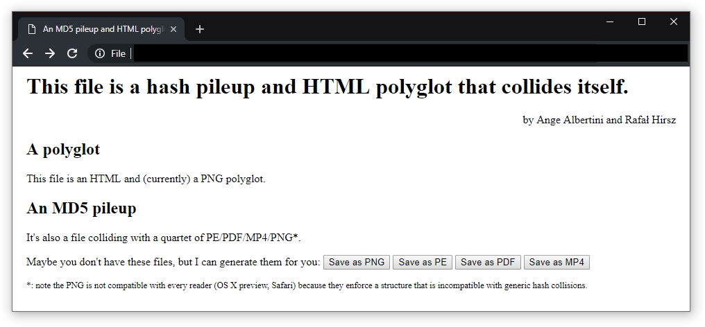 HTML payload to generate extra colliding files