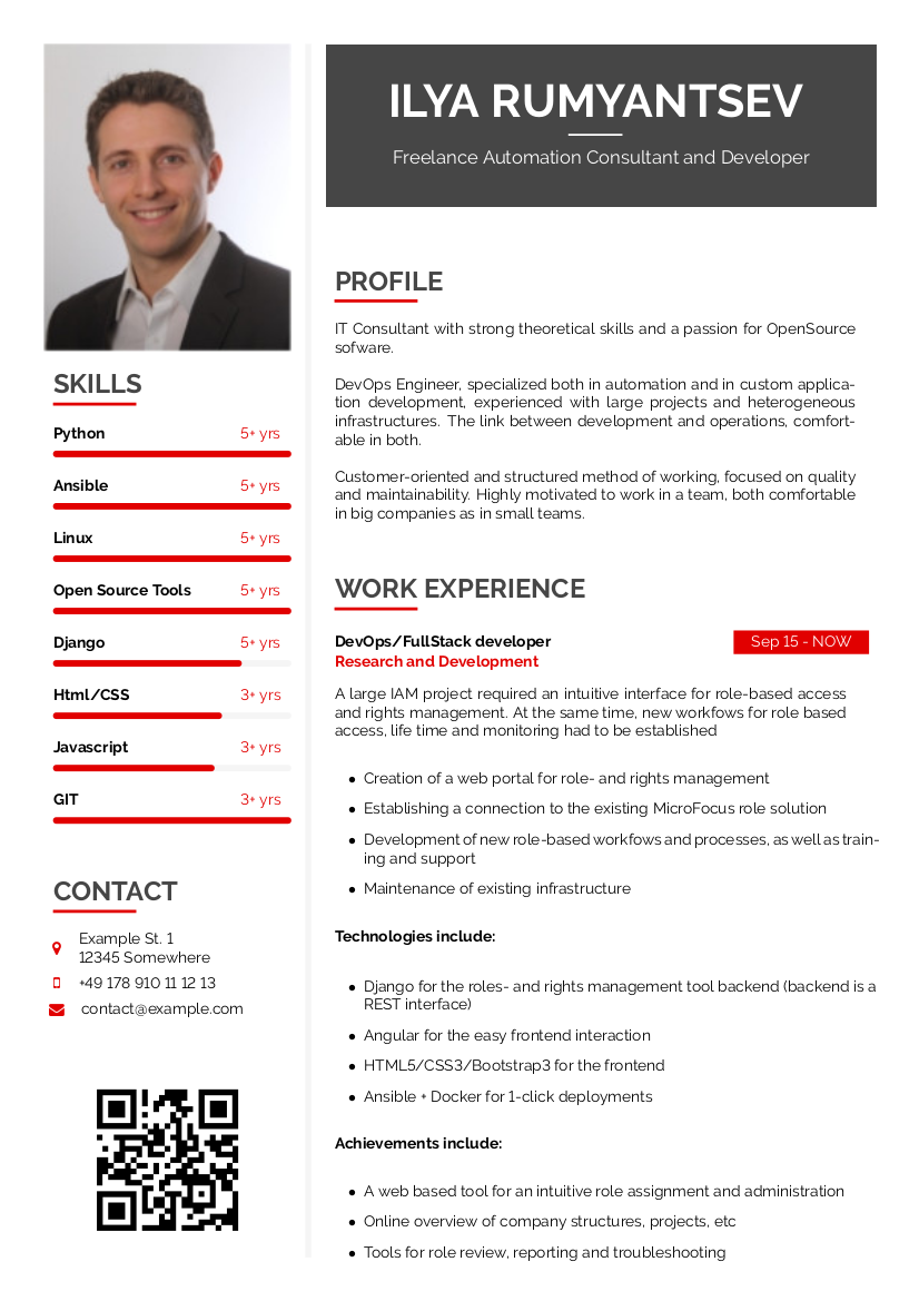 Left sidebar CV example preview