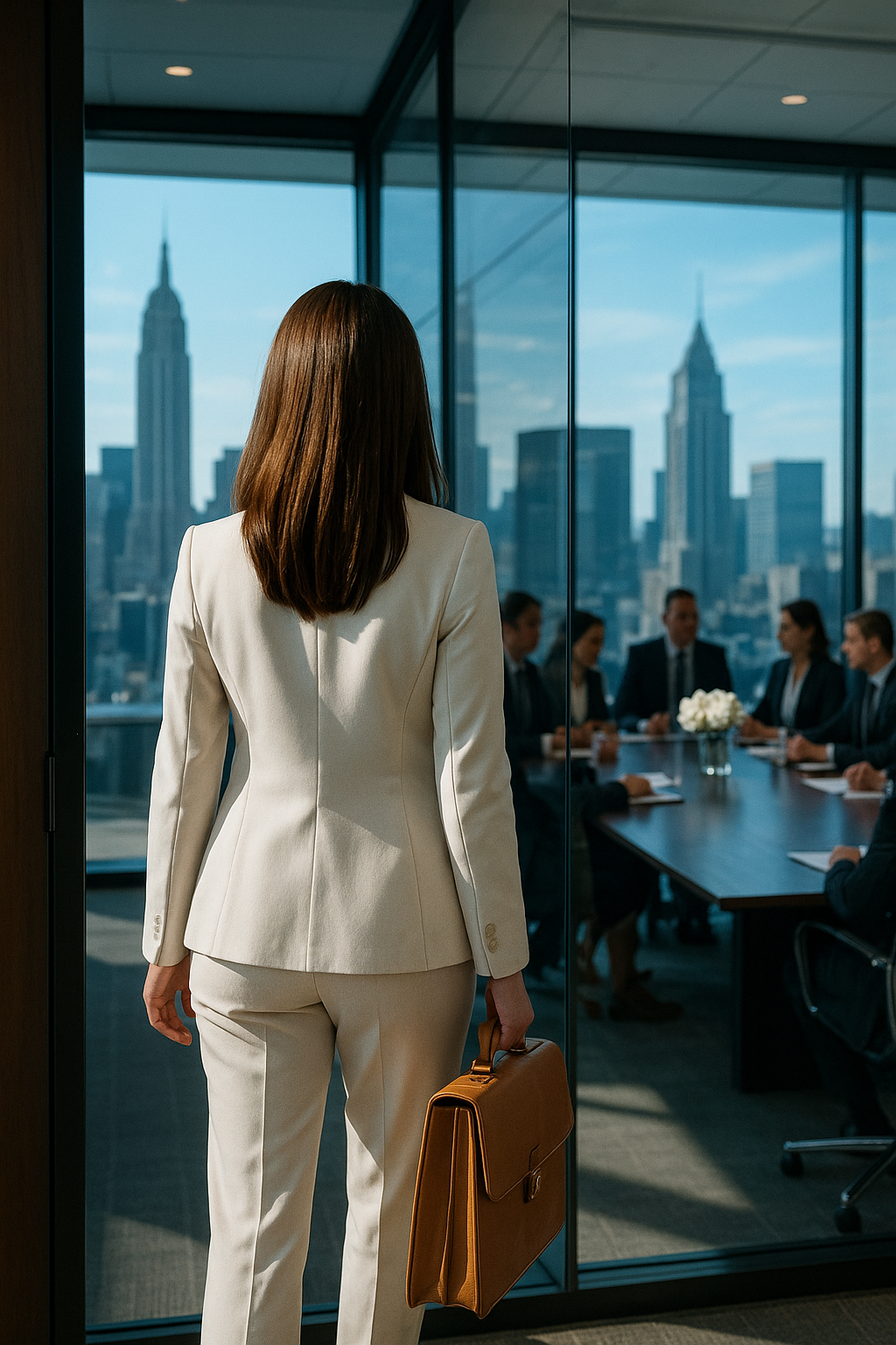 Executives entering a modern boardroom