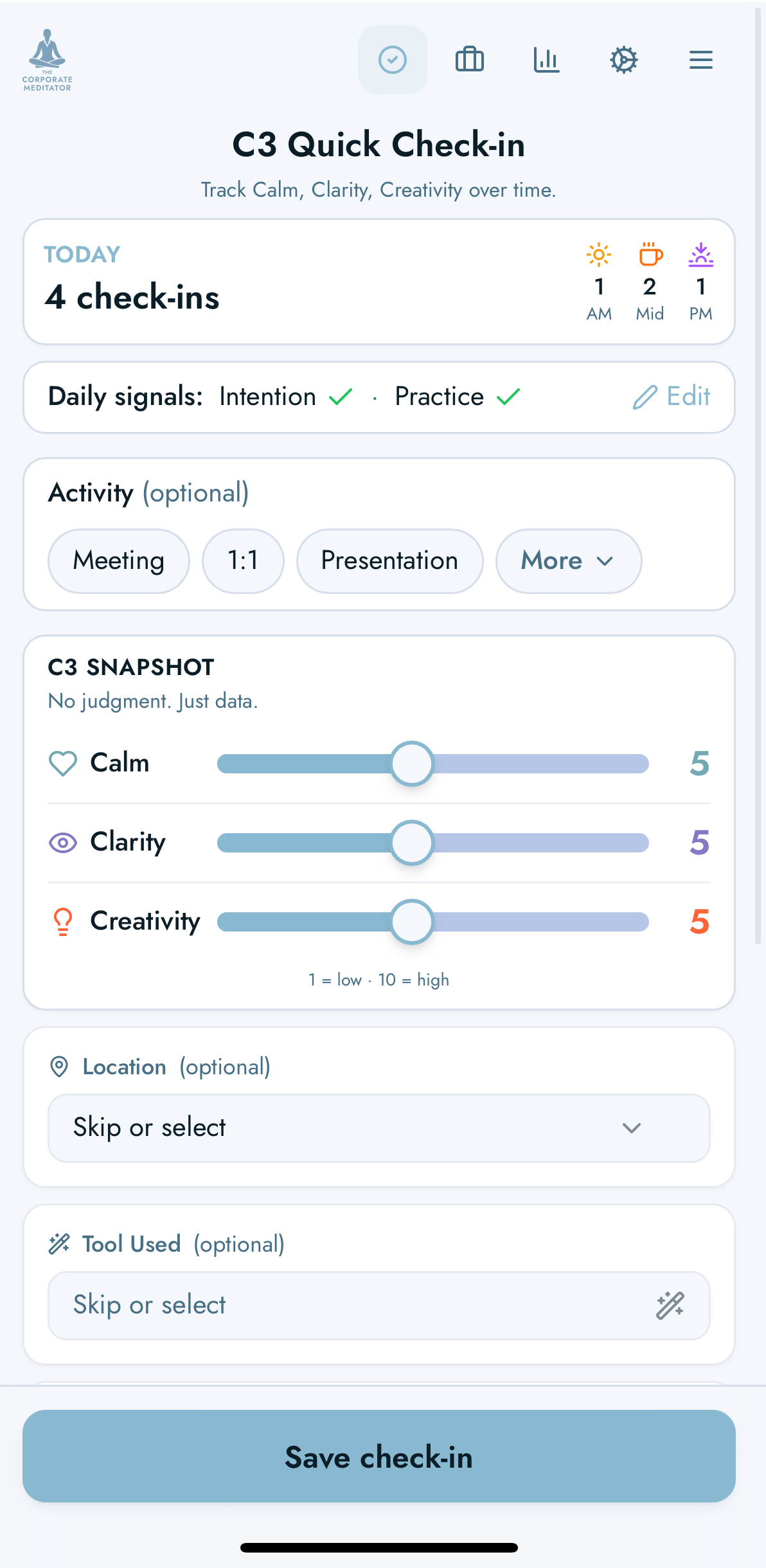 C3 Quick Check-in screen