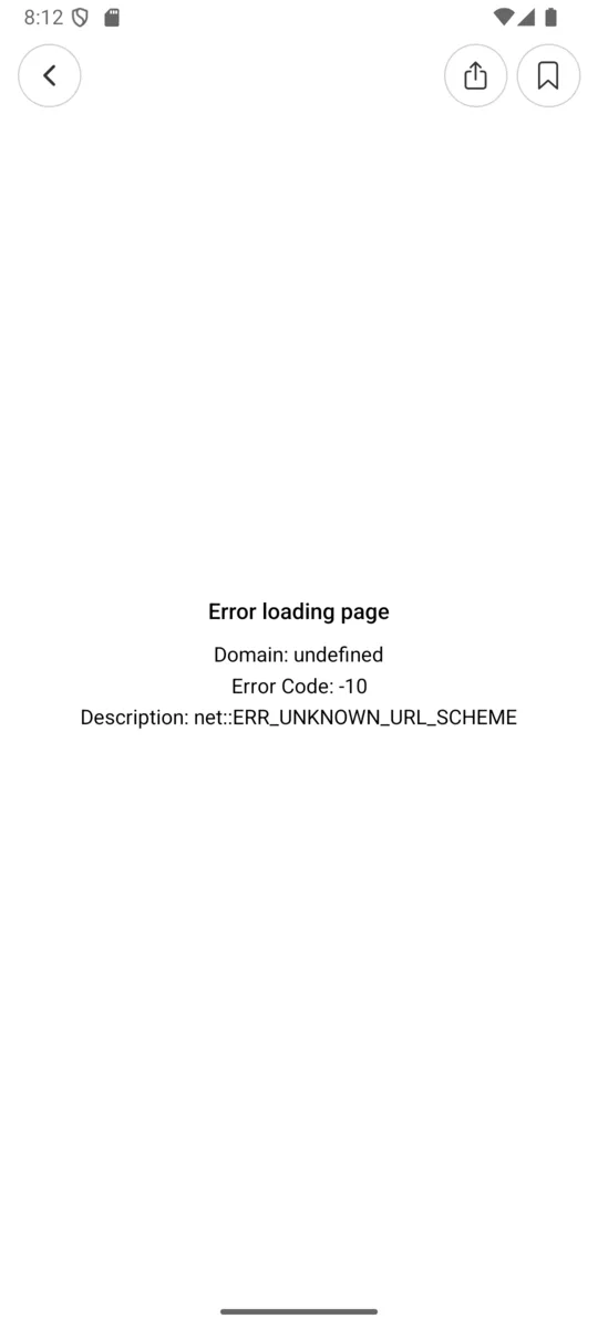 Fehlermeldung Error loading page nach dem Antippen der E-Mail-Adresse