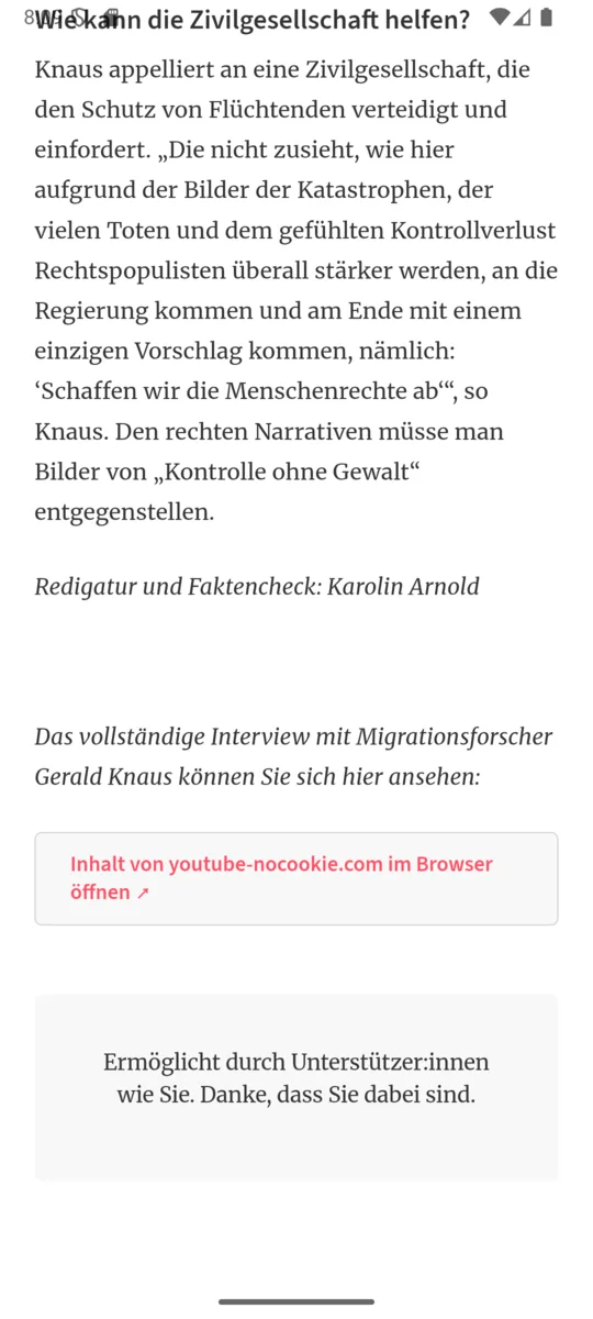 Knopf Inhalt von youtube-nocookie.com im Browser öffnen im Artikel