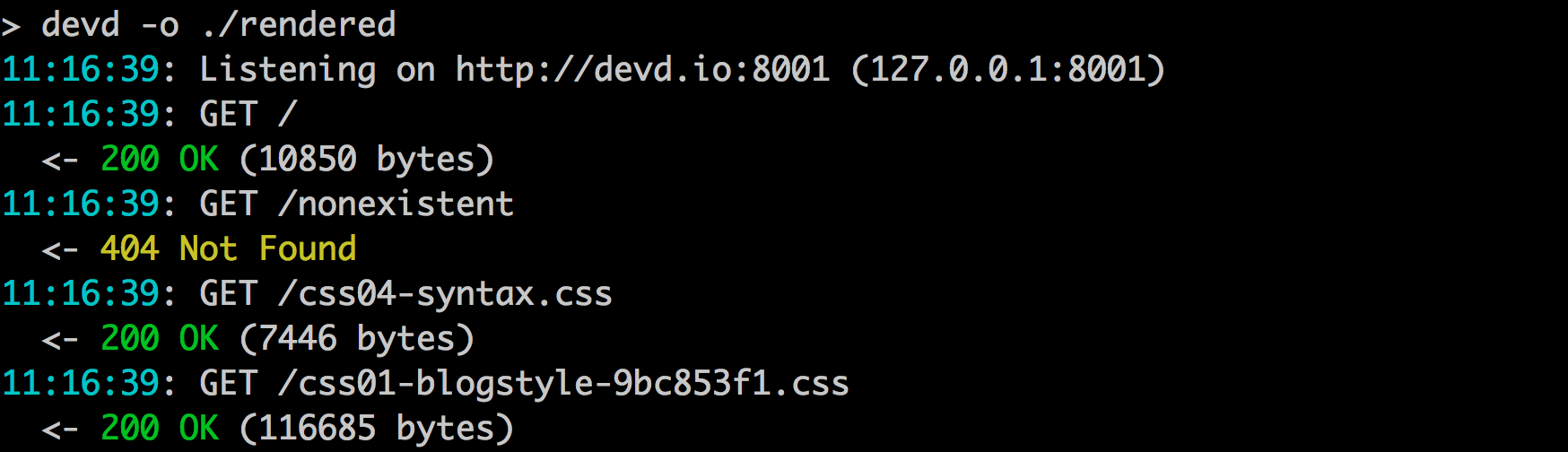 devd in action screenshot