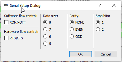 Serial port settings dialog