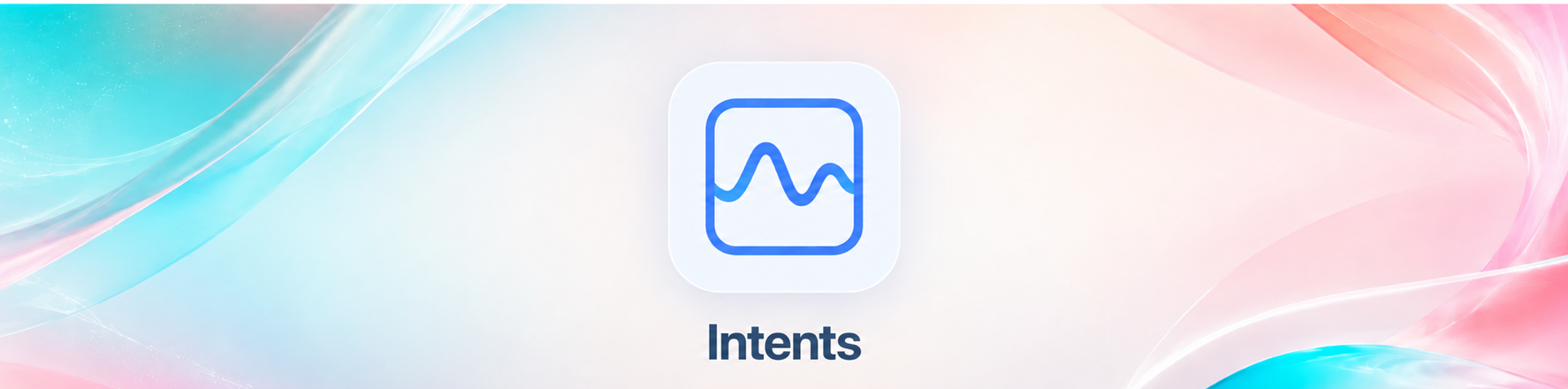 Intents logo on a coral and turquoise background.