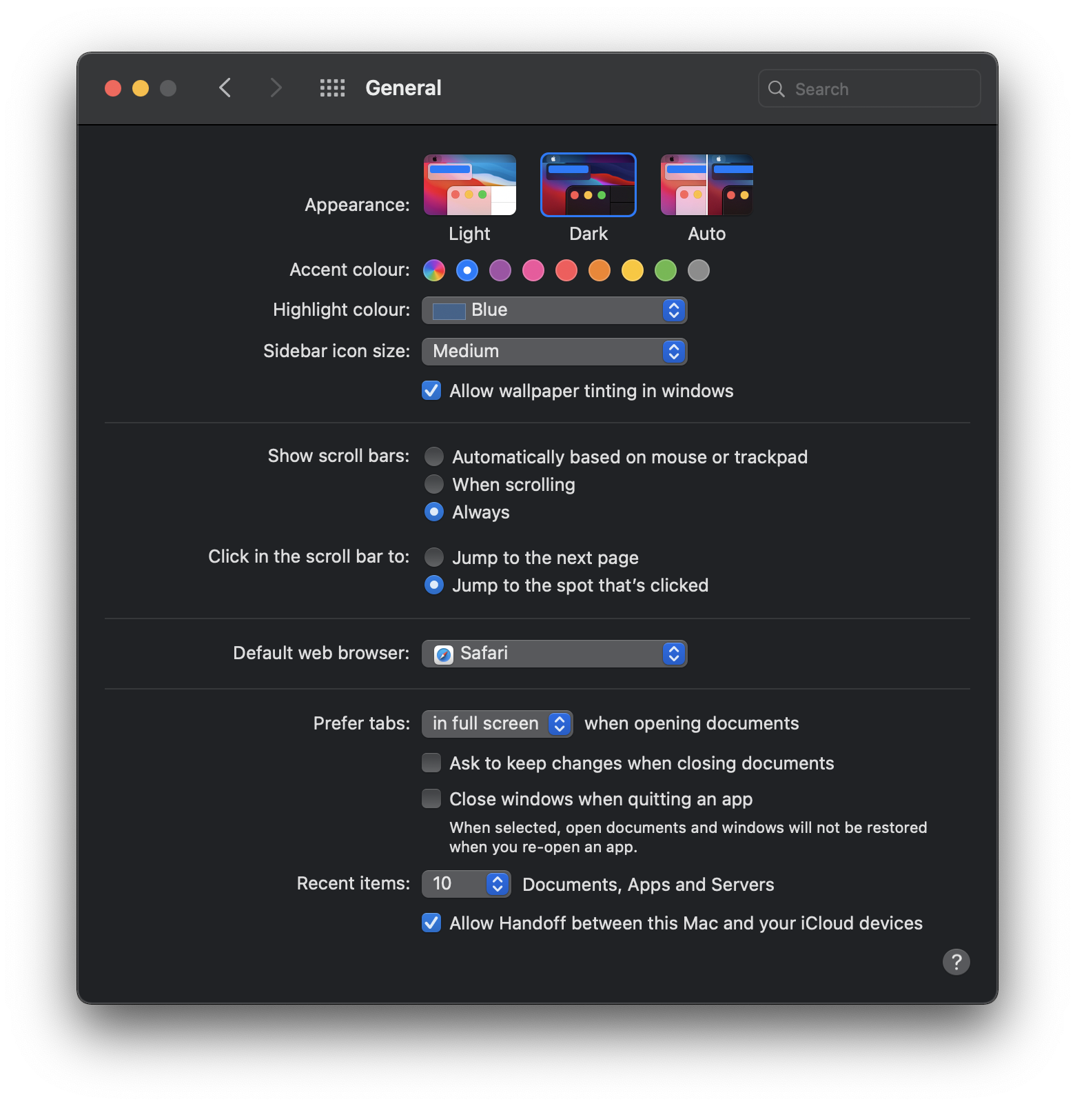 General settings