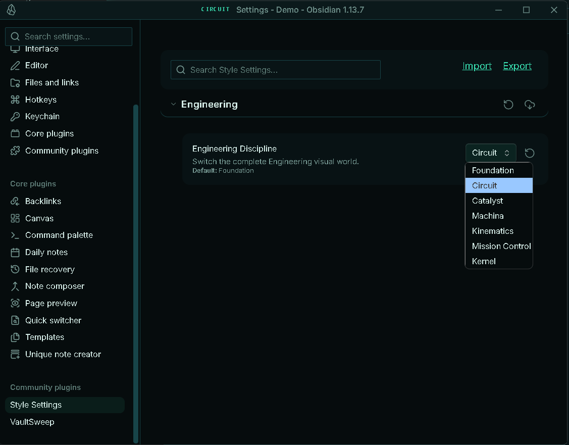 Engineering Style Settings