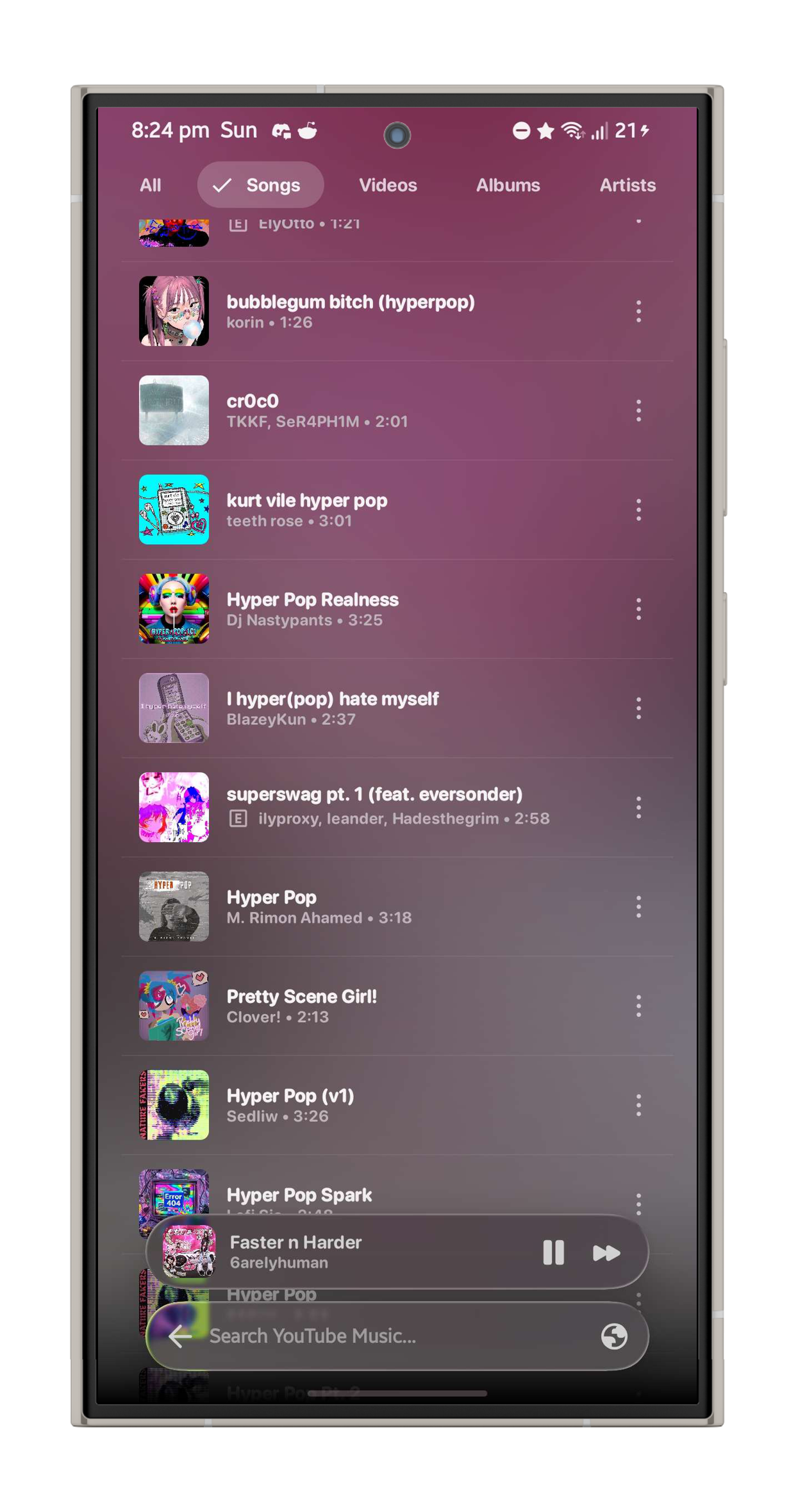 Convx Liquid Glass music player now playing screen with frosted glass controls