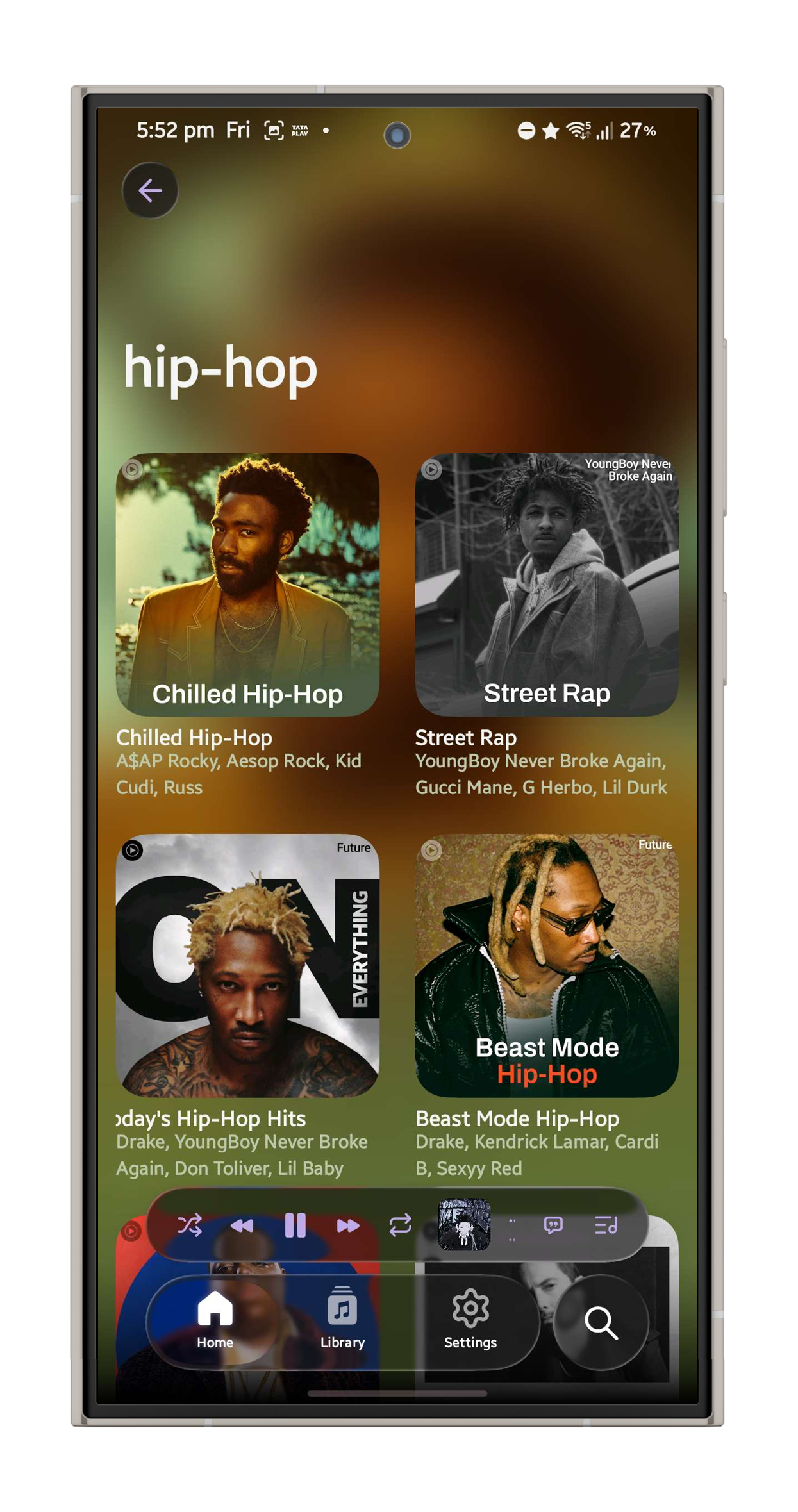 Convx music player queue screen with Liquid Glass surfaces