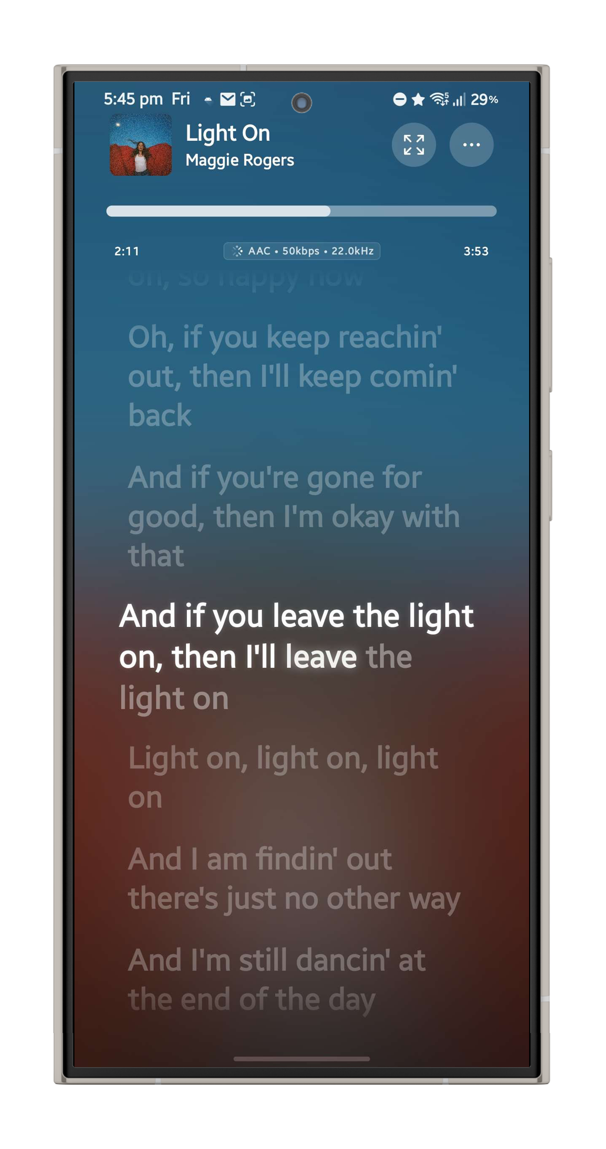 Convx Android music player synced lyrics screen