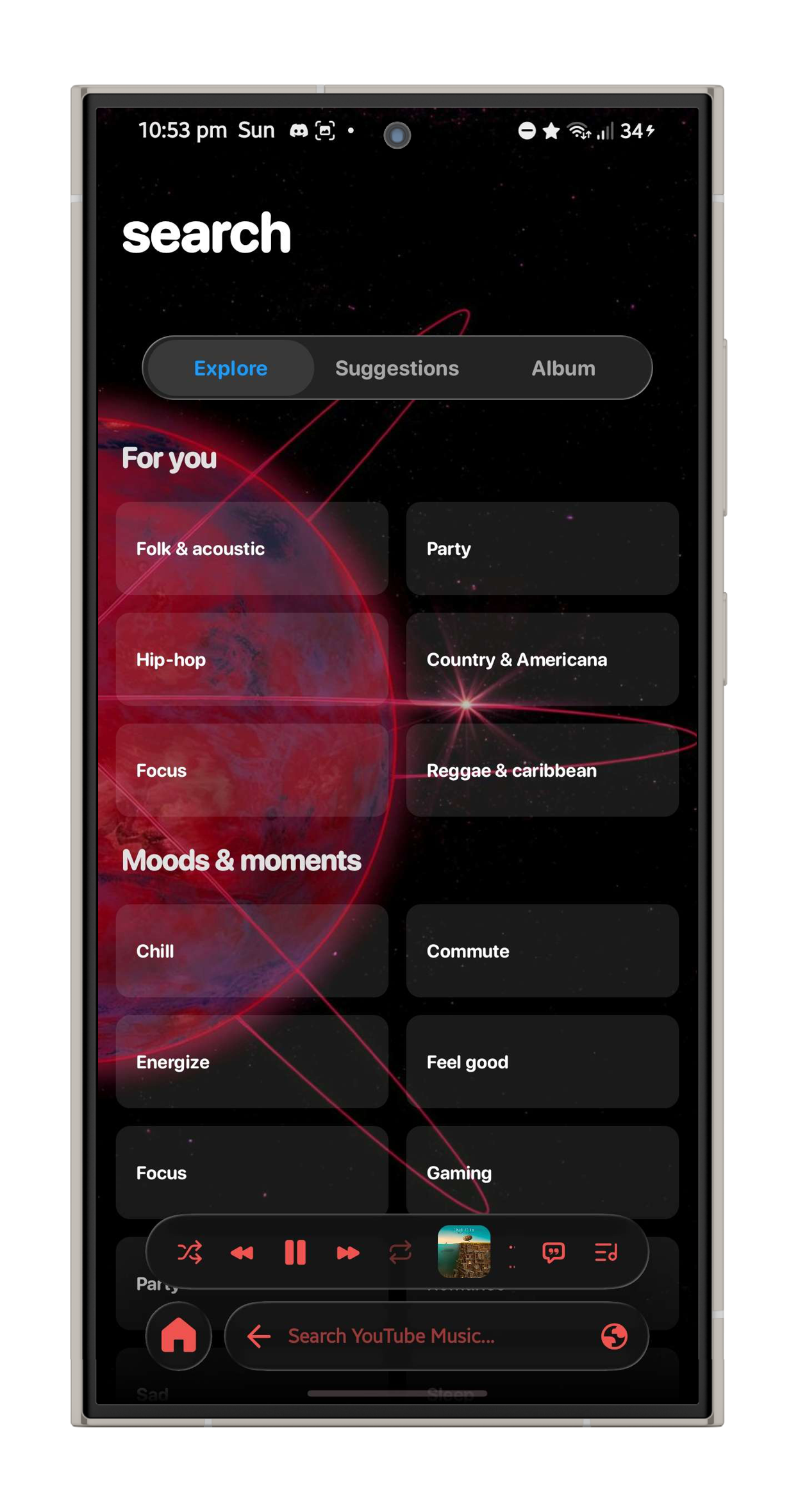 Convx music player album page with refractive glass chrome