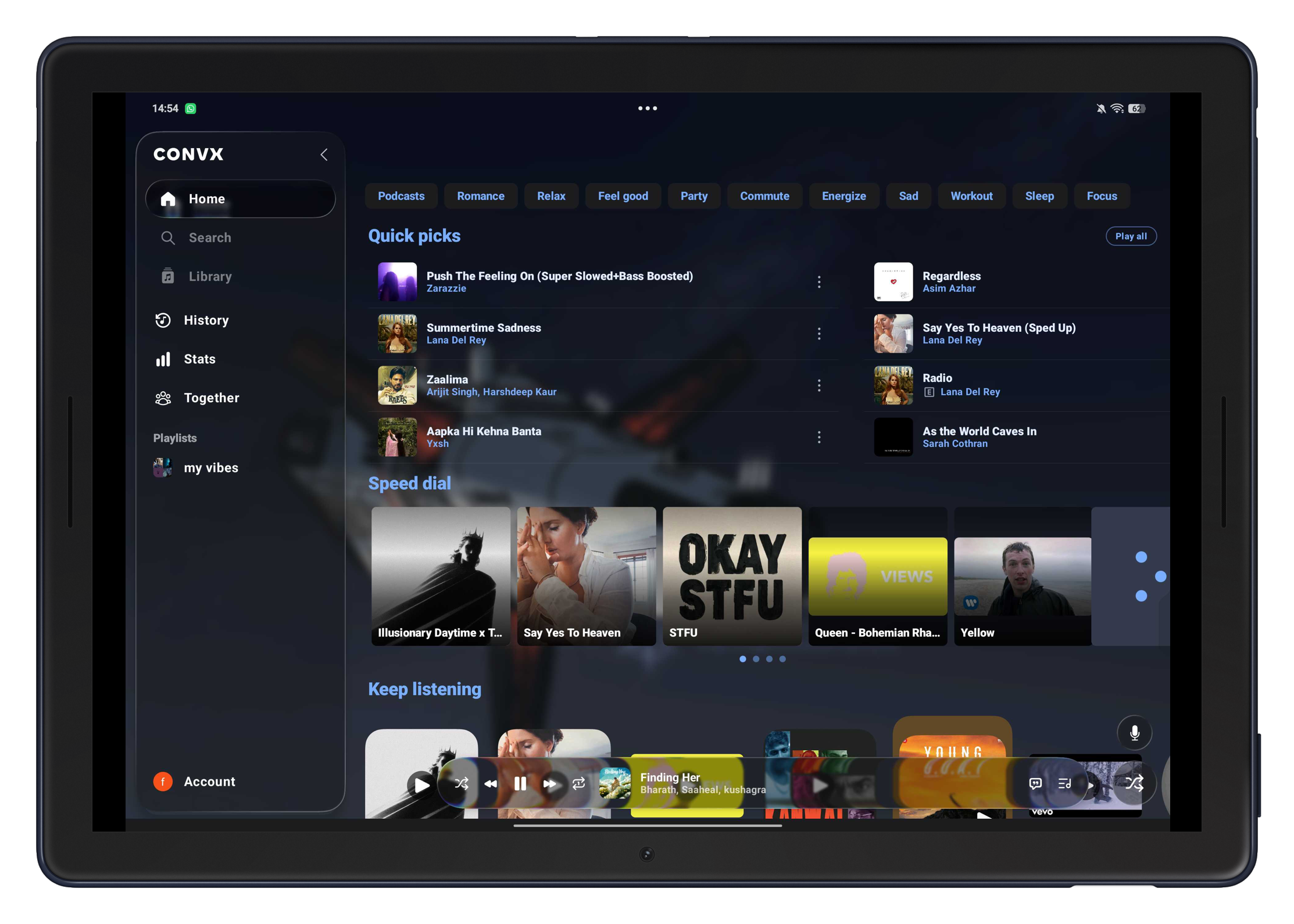 Convx music player tablet library browsing
