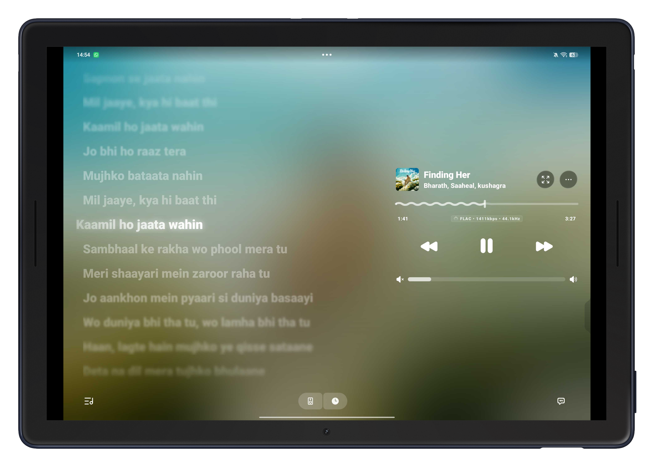 Convx music player tablet now playing screen
