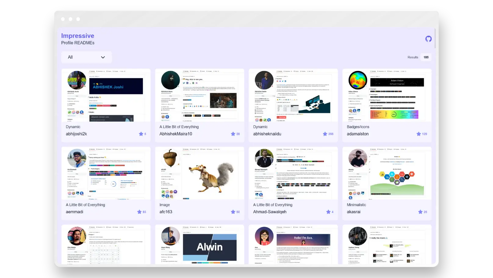 Impressive Profile READMEs Screenshot