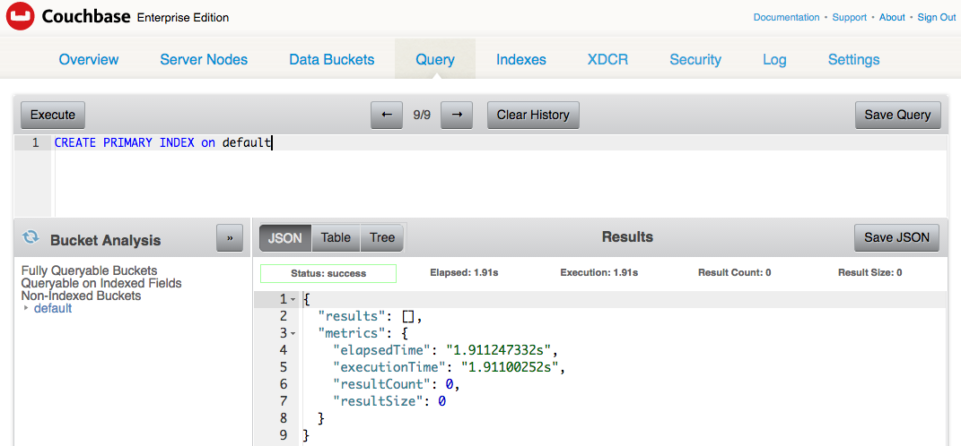 couchbase default bucket create index