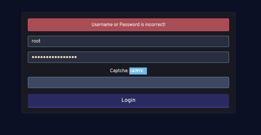 Username or Password wrong