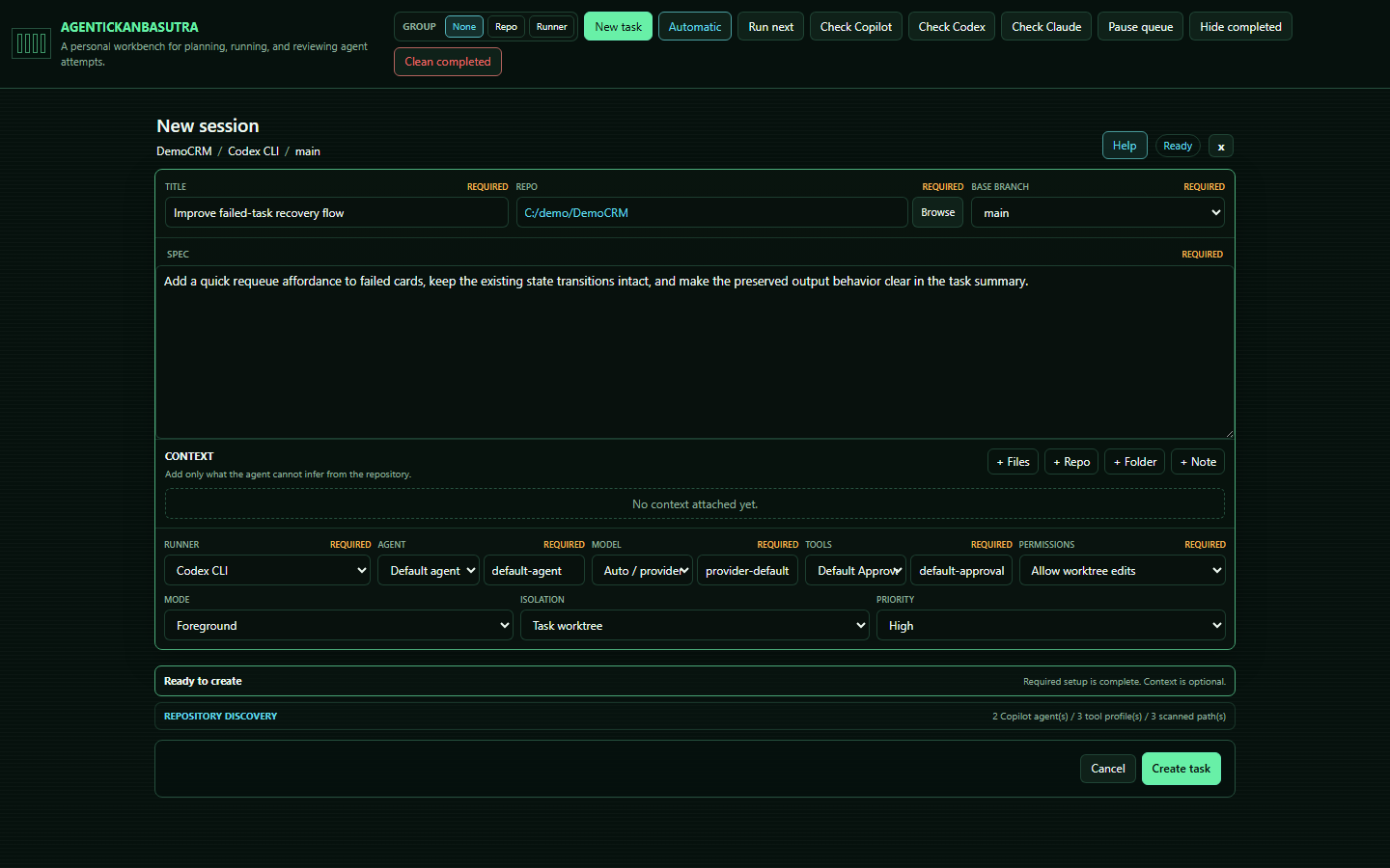 New task composer