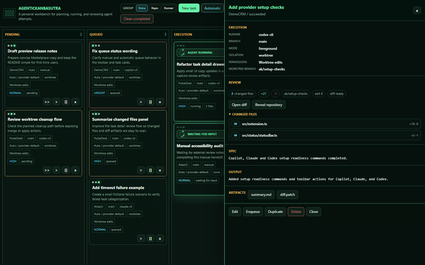Task review and artifacts