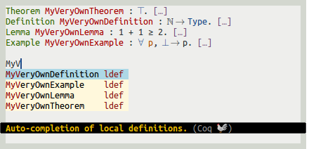 Auto-completion of local definitions