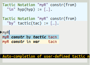 Auto-completion of user-defined tactic notations