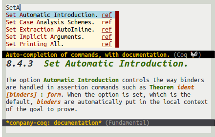 Auto-completion of commands, with documentation