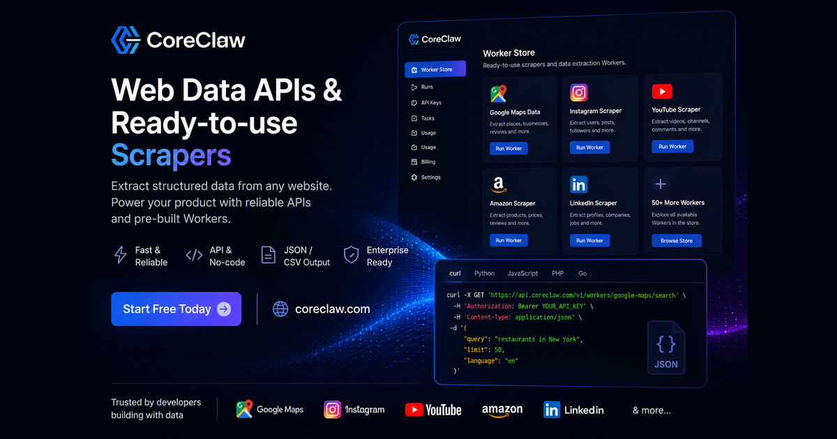 CoreClaw web data APIs and ready-to-use scrapers