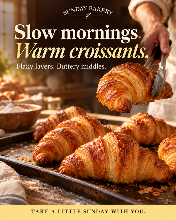 AI-generated post for Sunday Bakery: Slow mornings. Warm croissants.