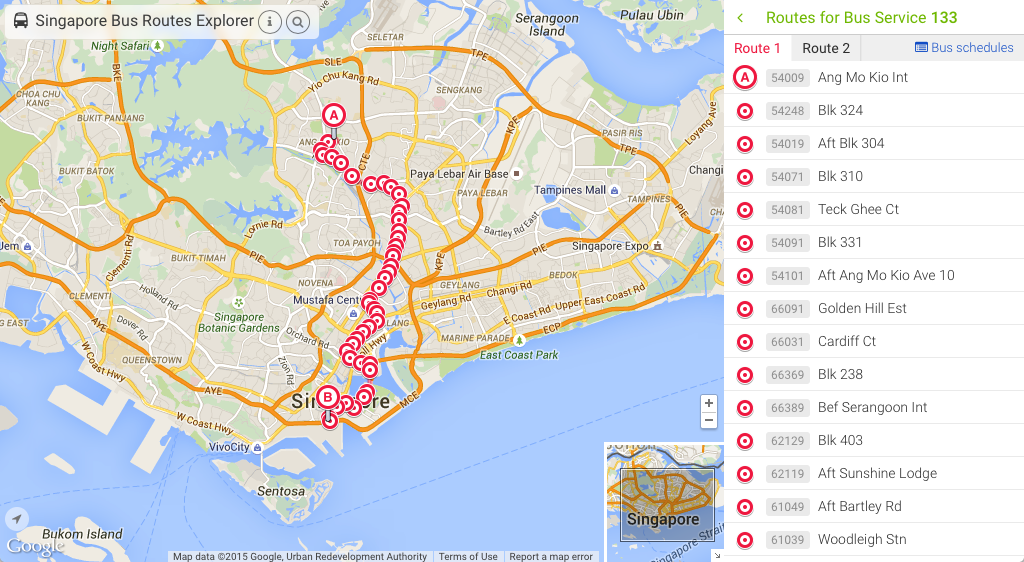 Screenshot of Singapore Bus Routes Explorer