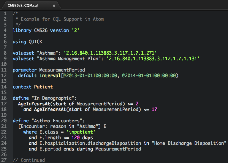 CQL Syntax Highlighting Screenshot