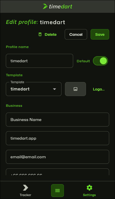 Editing an invoice profile on a phone