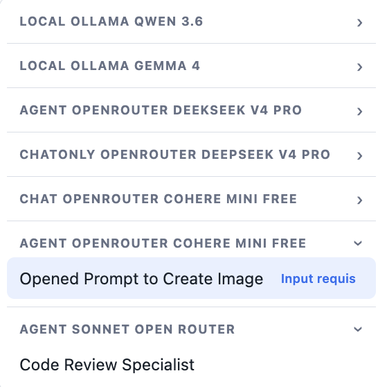 Agents menu