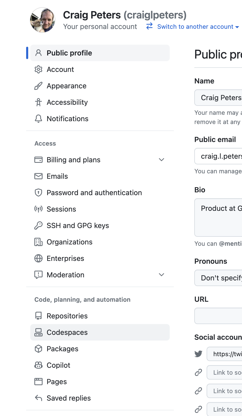 Find the Codespaces Settings